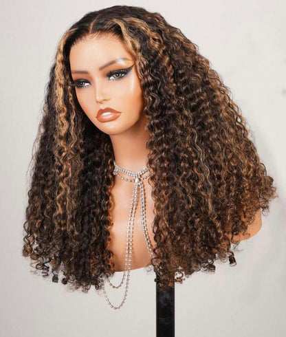 5x5 HD Invisible Lace Wig – Curly with Highlights | 100% Human Hair