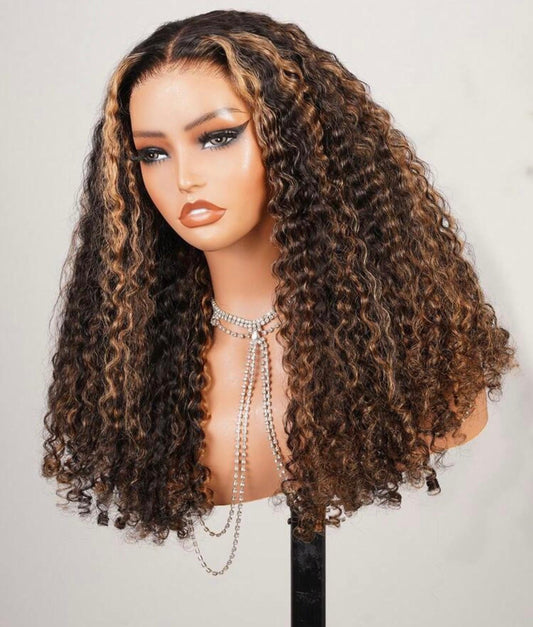 5x5 HD Invisible Lace Wig – Curly with Highlights | 100% Human Hair