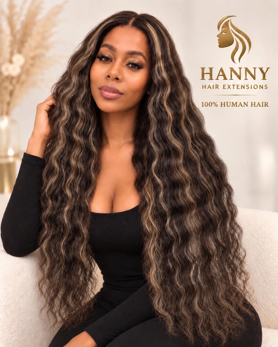 HANNY HAIR EXTENSIONS – 6x5 HD Invisible Wig | Color S1/4/27 Highlight | 100% Human Hair | Wavy