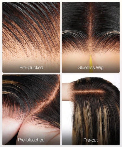 HANNY HAIR EXTENSIONS – 6x5 HD Invisible Wig | Color S1/4/27 Highlight | 100% Human Hair | Wavy